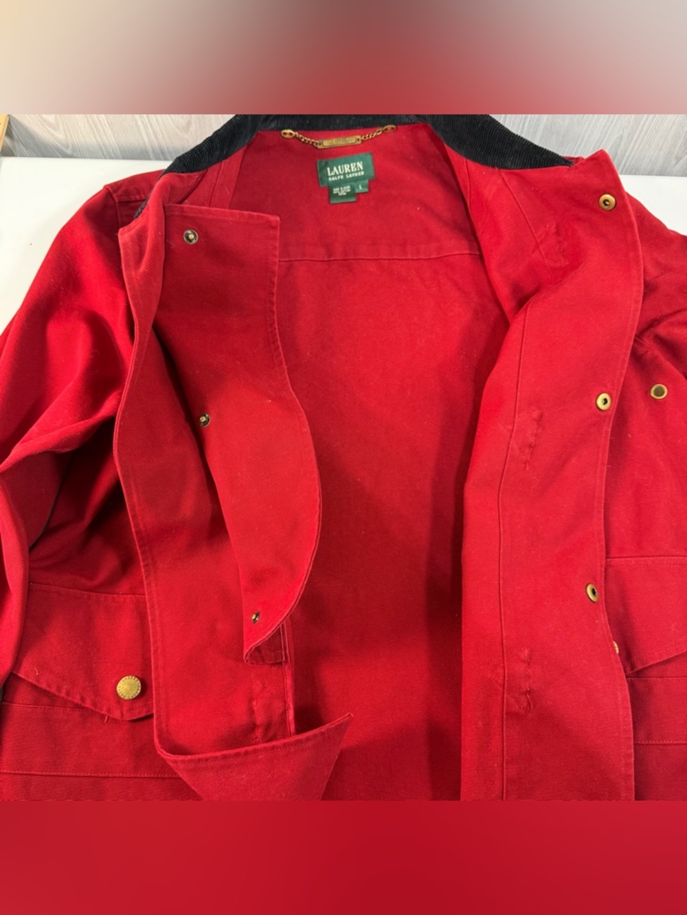 Lauren Ralph Lauren Canvas Jacket Fireman Equestrian Chore Red Womens Coat Large - Picture 7 of 11